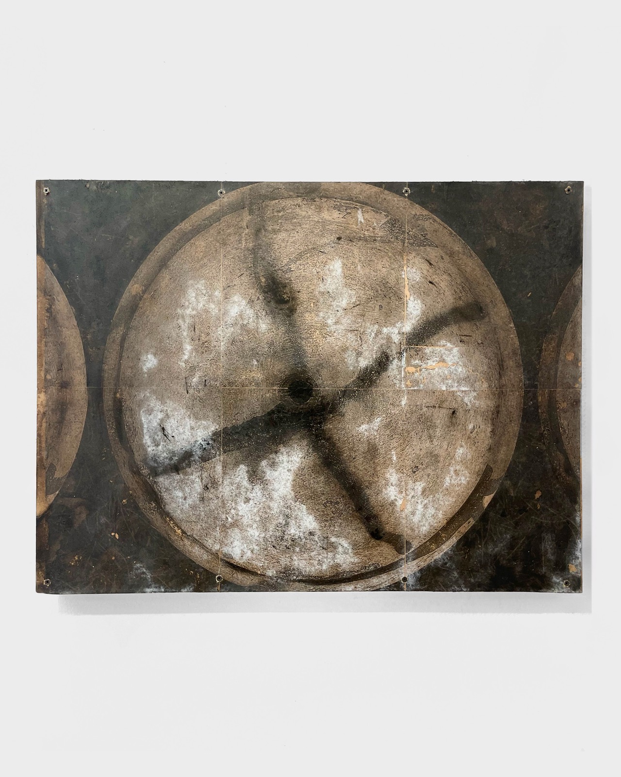 Empty forms -2, 2025, Ideal Forms. Oil, thermo-fixed toner on paper, acrylic, charcoal and beeswax on raw canvas, 30 × 60 cm. Romesh Bothalage